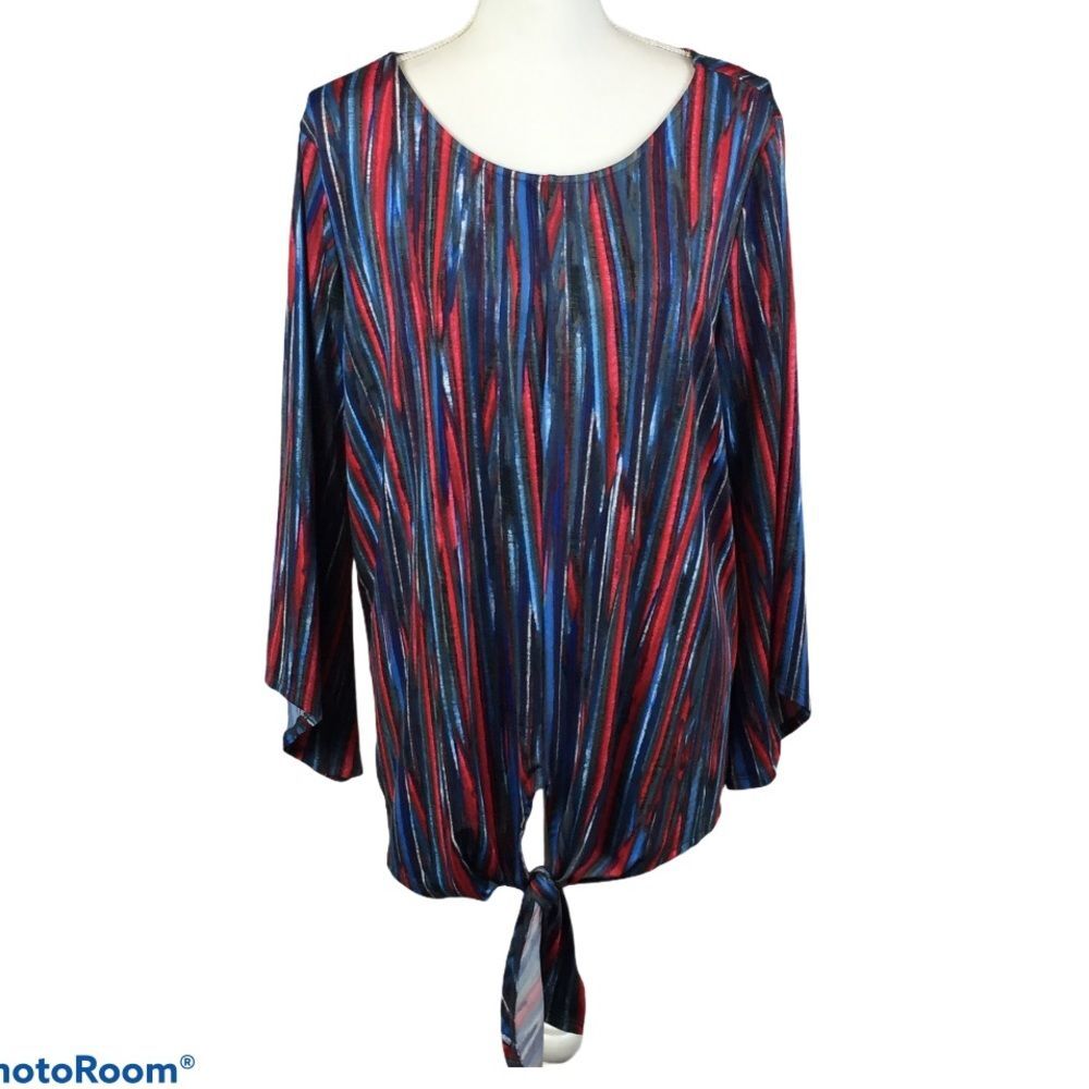 Tie Front Cocomo Red White Blue Shirt Sz XL